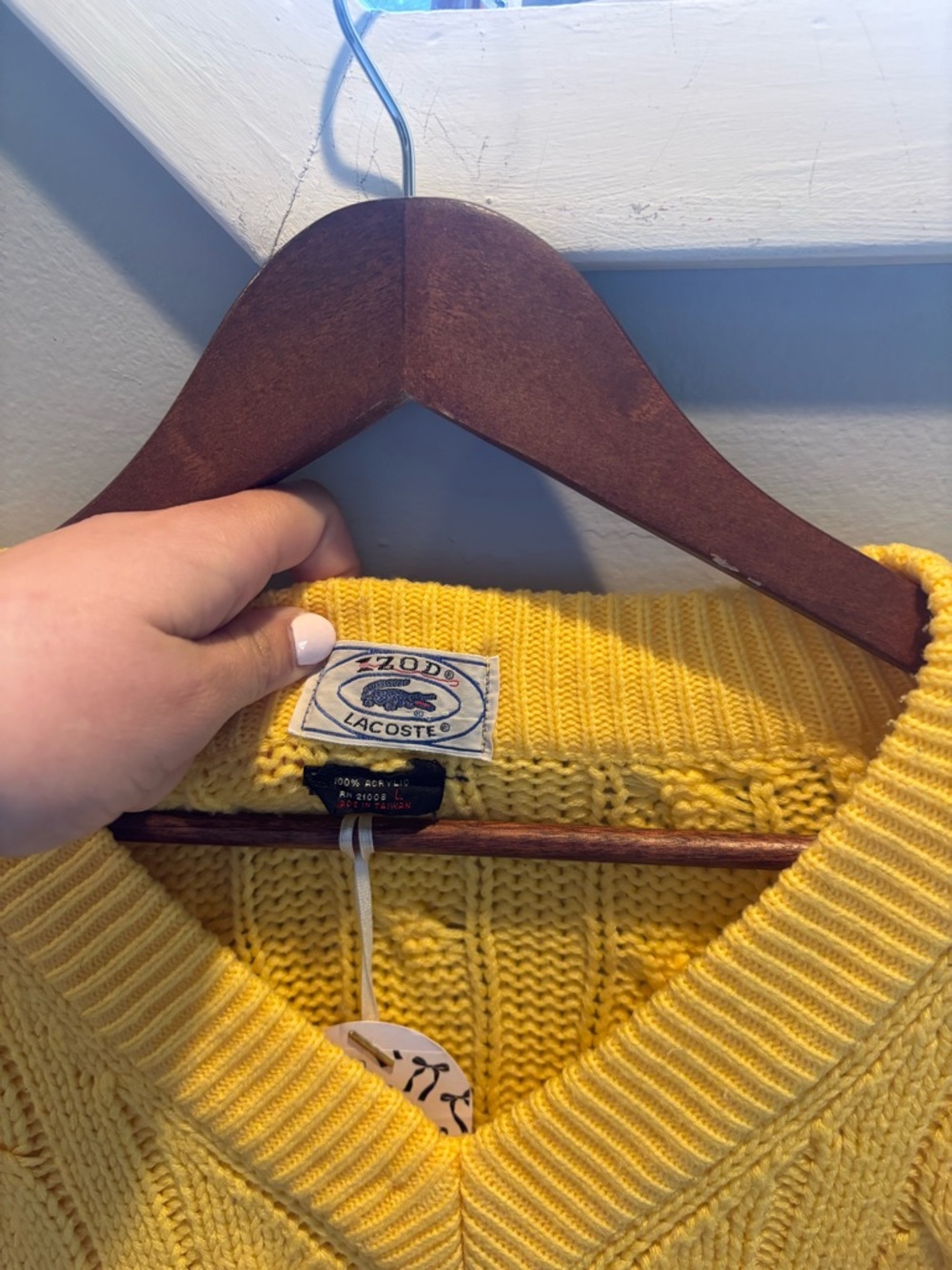 Vintage Lacoste Yellow V-Neck Cable Knit Sweater - Picture 2 of 3